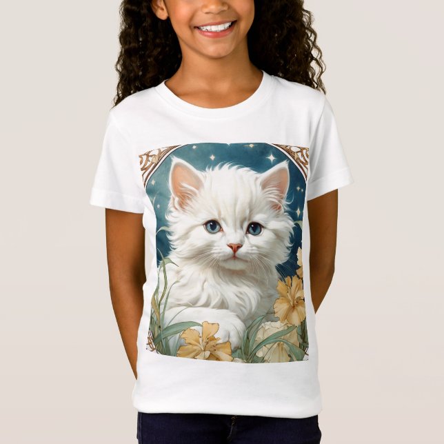 Alphonse Mucha Art Nouveau Kitten T-Shirt (Vorderseite)