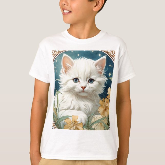 Alphonse Mucha Art Nouveau Kitten T-Shirt (Vorderseite)