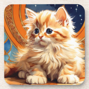 Alphonse Mucha Art Nouveau Orange Cat Getränkeuntersetzer