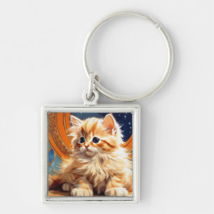 Alphonse Mucha Art Nouveau Orange Cat Schlüsselanhänger