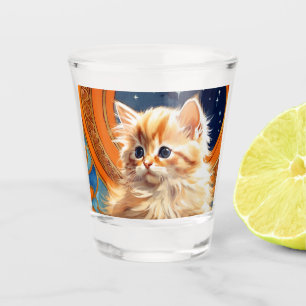 Alphonse Mucha Art Nouveau Orange Cat Schnapsglas
