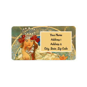 Alphonse Mucha Art Nouveau Princess Hyacinth Adressaufkleber