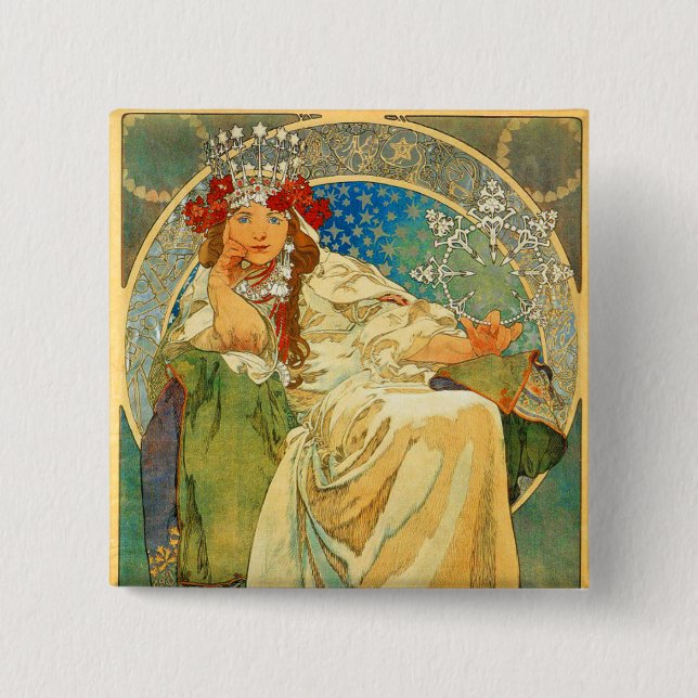 Alphonse Mucha Art Nouveau Princess Hyacinth Button (Vorderseite)