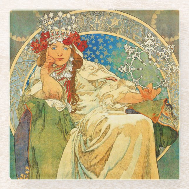 Alphonse Mucha Art Nouveau Princess Hyacinth Glasuntersetzer (Vorderseite)