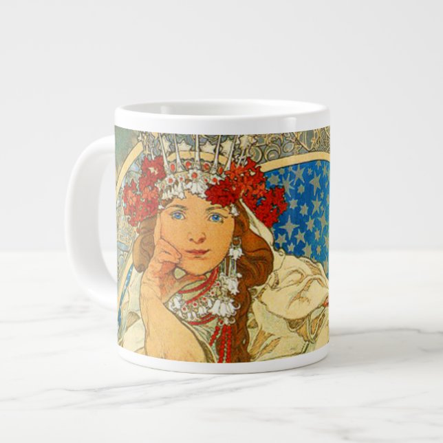 Alphonse Mucha Art Nouveau Princess Hyacinth Jumbo-Tasse (Vorderseite Links)
