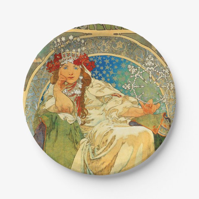 Alphonse Mucha Art Nouveau Princess Hyacinth Pappteller (Vorderseite)