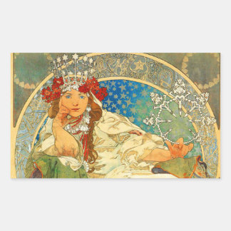 Alphonse Mucha Art Nouveau Princess Hyacinth Rechteckiger Aufkleber