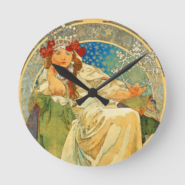 Alphonse Mucha Art Nouveau Princess Hyacinth Runde Wanduhr (Vorderseite)
