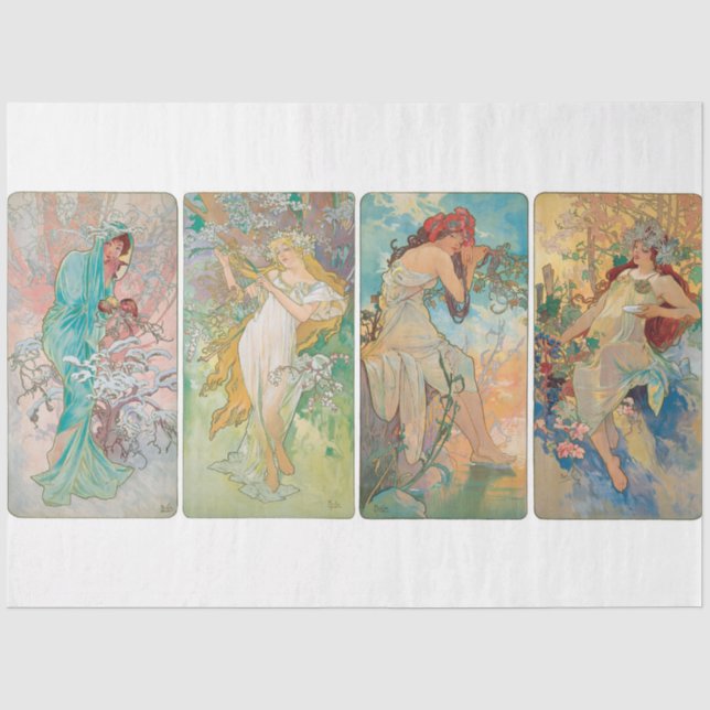 Alphonse Mucha Art Nouveau Seasons Decoupage Seidenpapier (Vorderseite)
