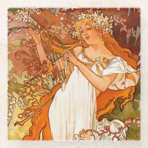 Alphonse Mucha Art Nouveau Spring Glasuntersetzer