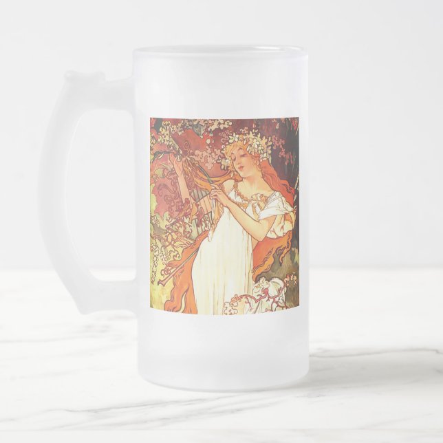 Alphonse Mucha Art Nouveau Spring Mattglas Bierglas (Links)