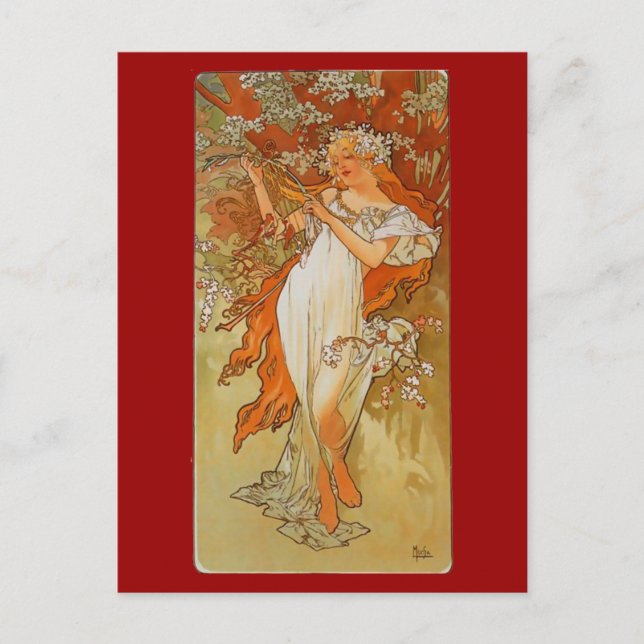 Alphonse Mucha - Art Nouveau - Spring Postkarte (Vorderseite)