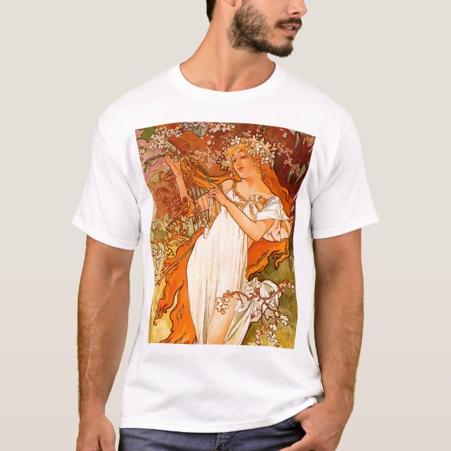 Alphonse Mucha Art Nouveau Spring T-Shirt (Vorderseite)