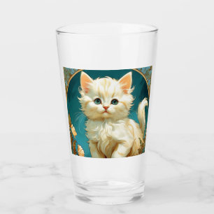 Alphonse Mucha Art Nouveau Weiße Katze Glas