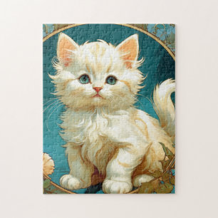 Alphonse Mucha Art Nouveau White Cat