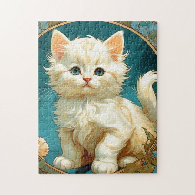 Alphonse Mucha Art Nouveau White Cat (Vertikal)