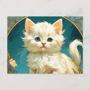 Alphonse Mucha Art Nouveau White Cat Feiertagspostkarte