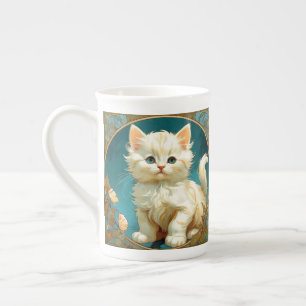 Alphonse Mucha Art Nouveau White Cat Prozellantasse