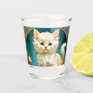 Alphonse Mucha Art Nouveau White Cat Schnapsglas