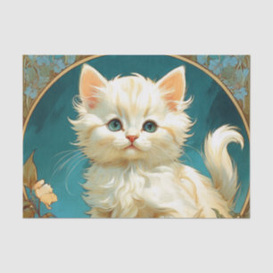 Alphonse Mucha Art Nouveau White Cat Seidenpapier