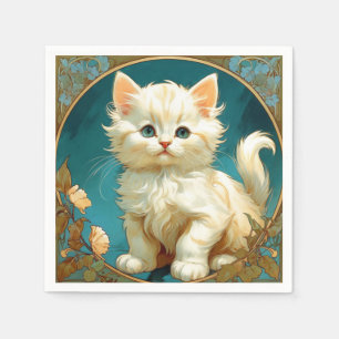 Alphonse Mucha Art Nouveau White Cat Serviette
