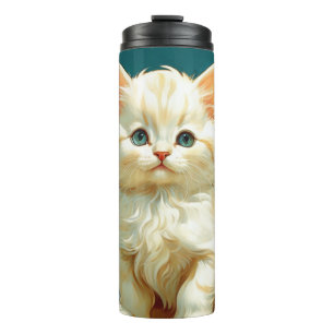 Alphonse Mucha Art Nouveau White Cat Thermosbecher