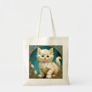 Alphonse Mucha Art Nouveau White Cat Tragetasche