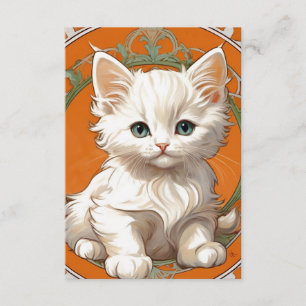 Alphonse Mucha Art Nouveau White Kitten Begleitkarte