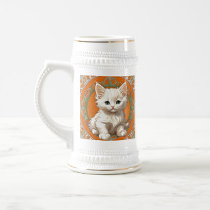 Alphonse Mucha Art Nouveau White Kitten Bierglas