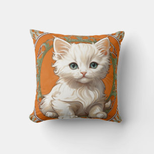 Alphonse Mucha Art Nouveau White Kitten Kissen