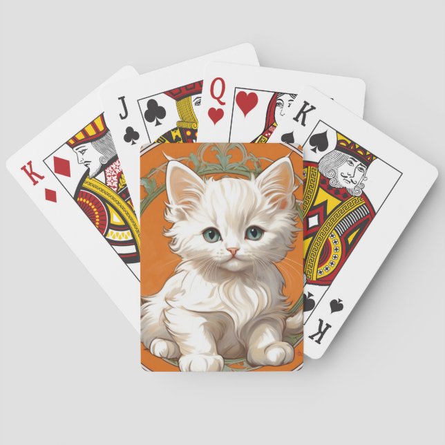Alphonse Mucha Art Nouveau White Kitten Spielkarten (Rückseite)