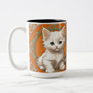Alphonse Mucha Art Nouveau White Kitten Zweifarbige Tasse