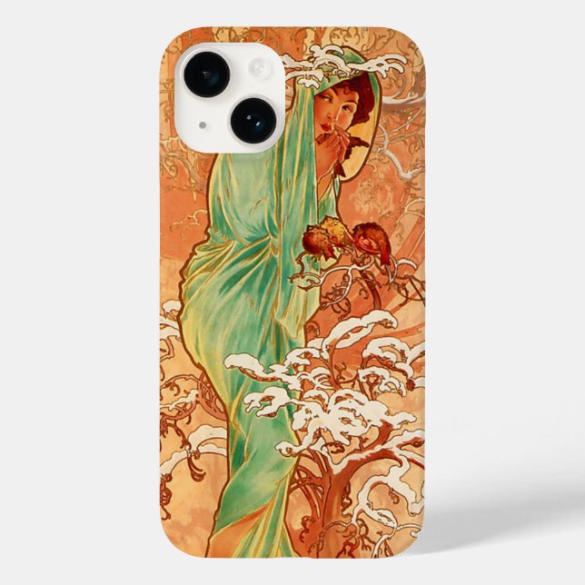 Alphonse Mucha Art Nouveau Winter Case-Mate iPhone 14 Hülle (Rückseite)
