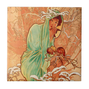 Alphonse Mucha Art Nouveau Winter Fliese