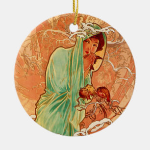 Alphonse Mucha Art Nouveau Winter Keramik Ornament