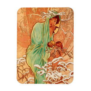 Alphonse Mucha Art Nouveau Winter Magnet