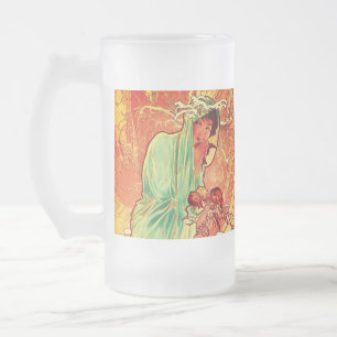 Alphonse Mucha Art Nouveau Winter Mattglas Bierglas