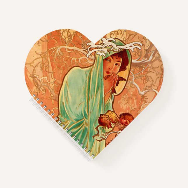 Alphonse Mucha Art Nouveau Winter Notizbuch (Vorderseite)