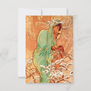 Alphonse Mucha Art Nouveau Winter RSVP Karte