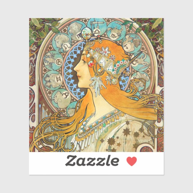 Alphonse Mucha Art Nouveau Zodiac Aufkleber (Blatt)