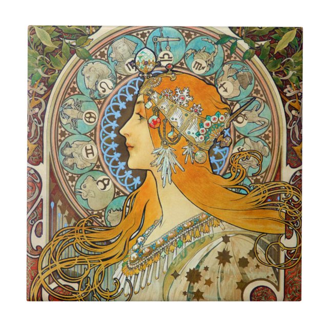 Alphonse Mucha Art Nouveau Zodiac Fliese (Vorderseite)