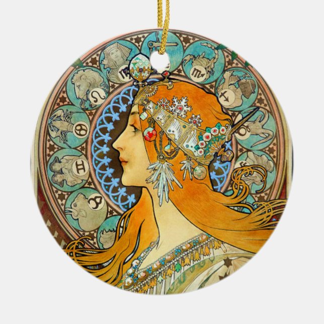 Alphonse Mucha Art Nouveau Zodiac Keramik Ornament (Vorne)