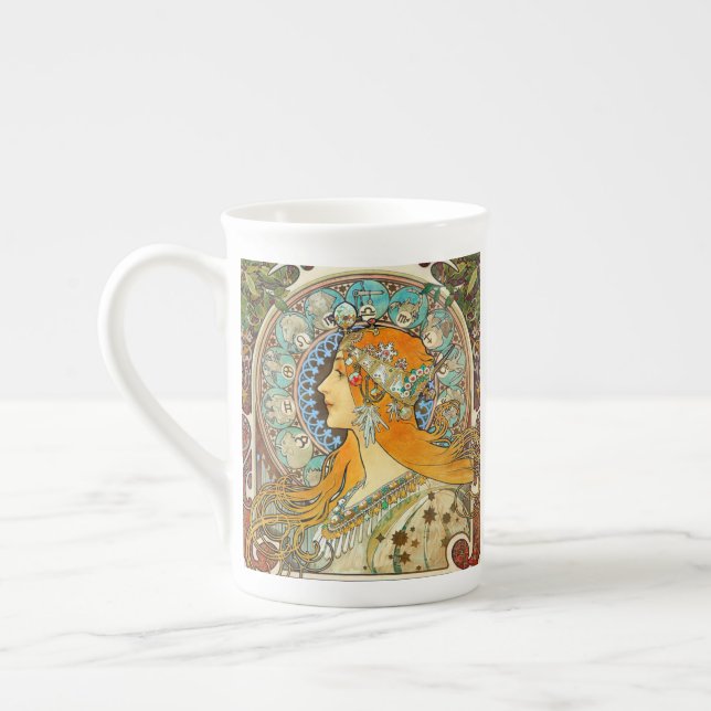Alphonse Mucha Art Nouveau Zodiac Prozellantasse (Links)