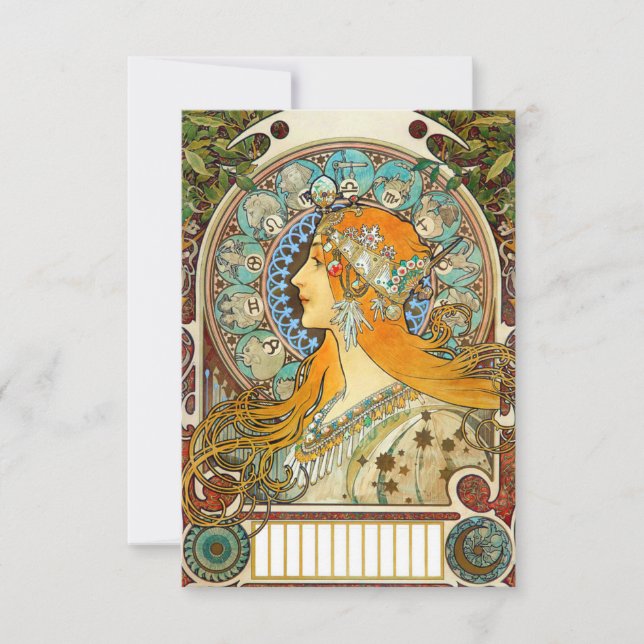 Alphonse Mucha Art Nouveau Zodiac RSVP Karte (Vorderseite)