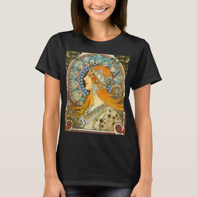 Alphonse Mucha Art Nouveau Zodiac T-Shirt (Vorderseite)