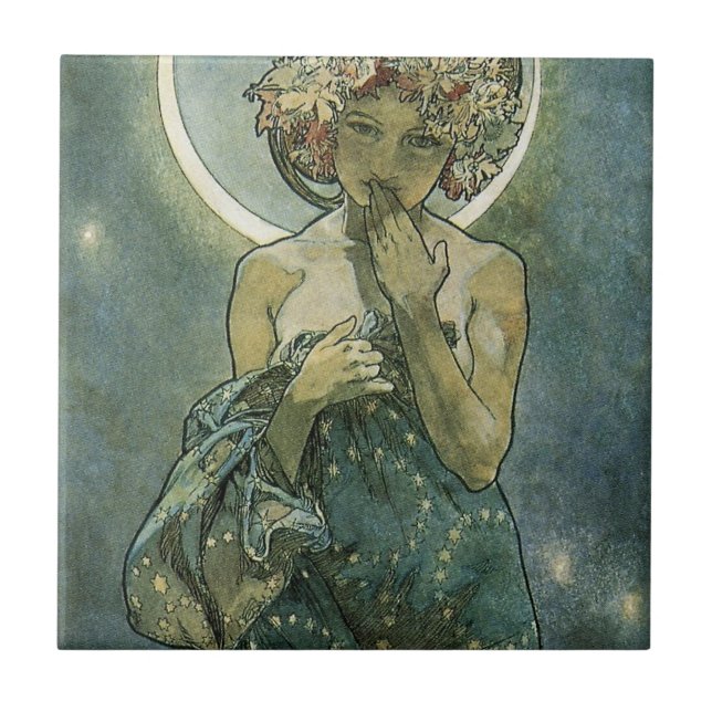 Alphonse Mucha Atemberaubende Jugendstil-Frau #18 Fliese (Vorderseite)