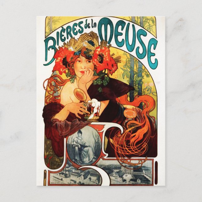 Alphonse Mucha Bier der Muse Postkarte (Vorderseite)