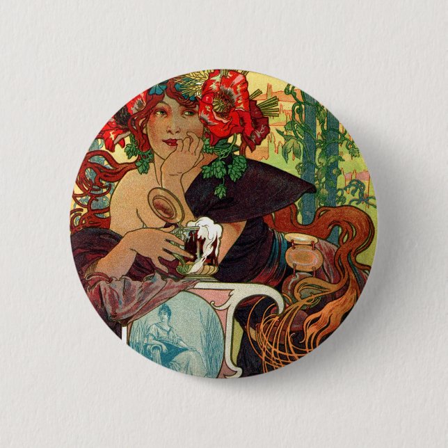 Alphonse Mucha Bieres De La Meuse Button (Vorderseite)