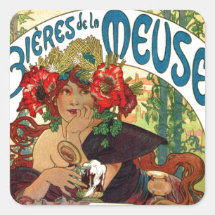 Alphonse Mucha Bieres De La Meuse Quadratischer Aufkleber