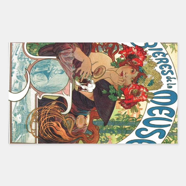 Alphonse Mucha Bieres De La Meuse Rechteckiger Aufkleber (Vorderseite)